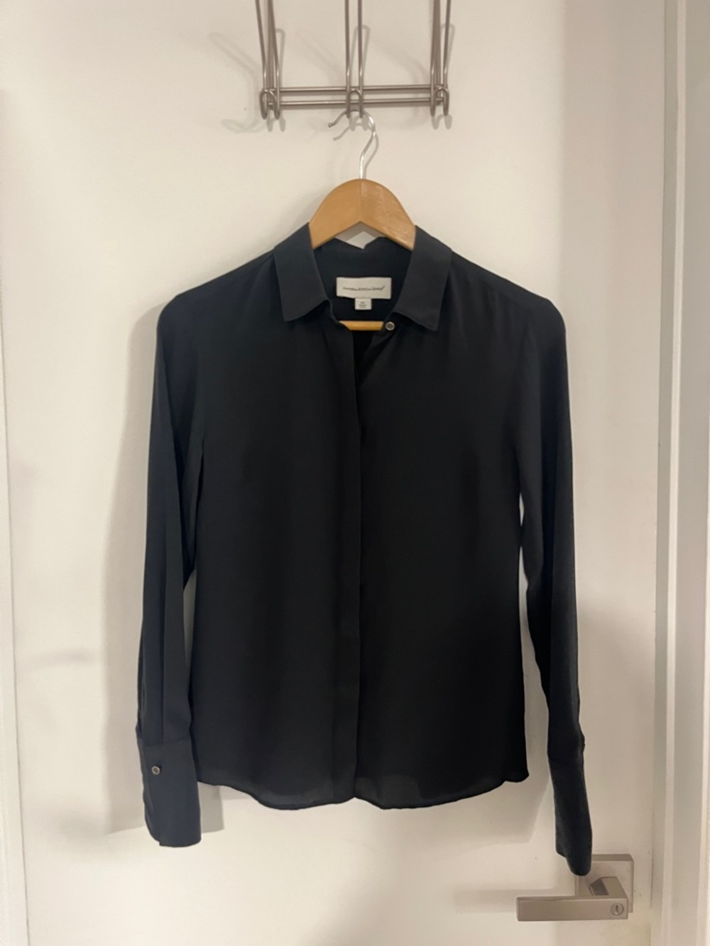 Unsubscribed Black Silk Button-Down Blouse